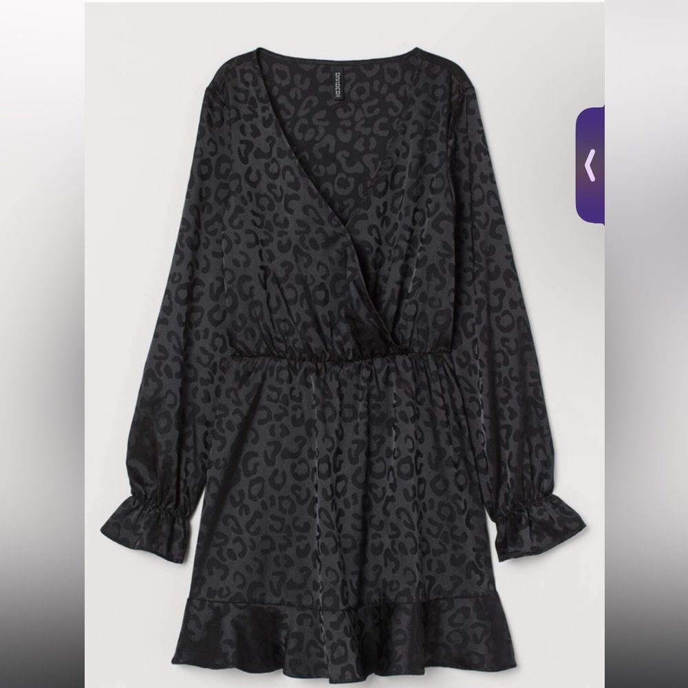 H&M Divided Jacquard-Weave Satin Dress in Black Leopard Print